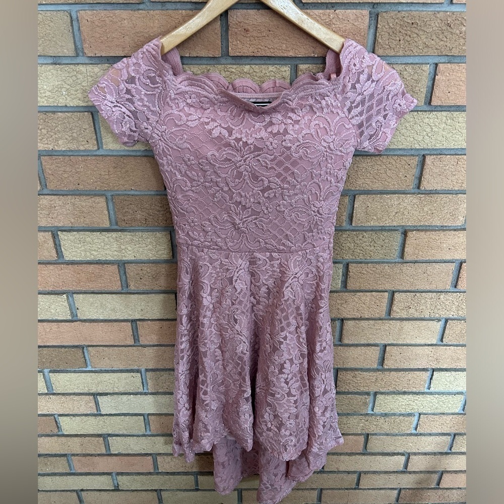 City Studio Juniors Off Shoulder High Low Dress Sparkle Pink Juniors Size 0